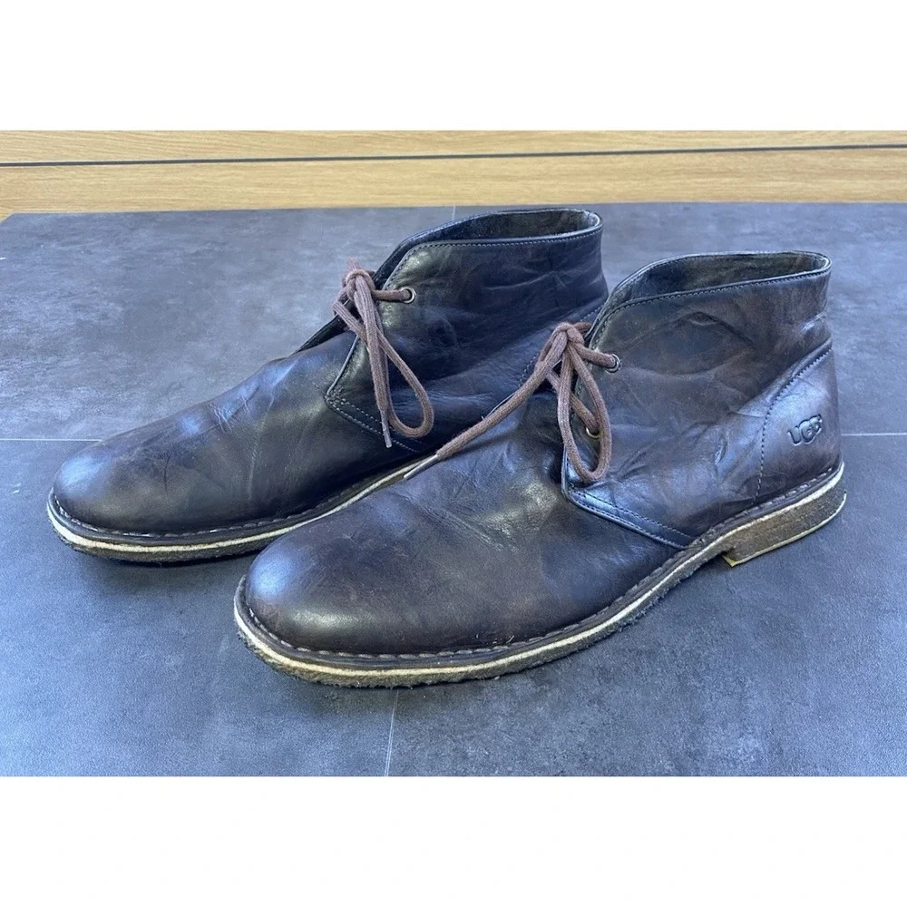 UGG Men's Leighton Chukka Lace Up Brown Leather Boot Size 13